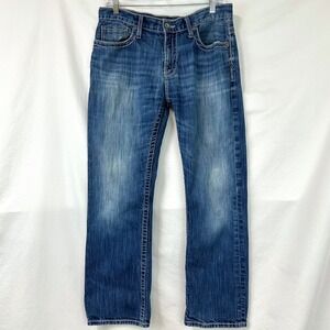 BKE Carter Men's 33x29 Straight Leg Thick Stitch Denim Jeans Whiskered Faded Y2K